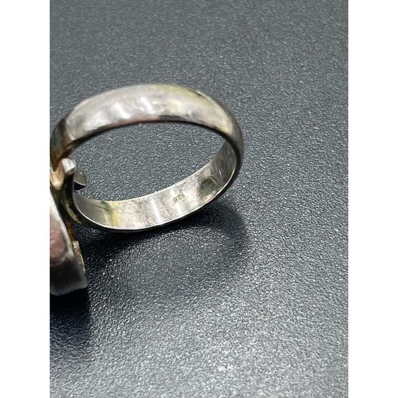 Signed Sterling silver Malachite Heart  Chakra Love Cabochon Bypass Ring 8-8.5 - Picture 7 of 11